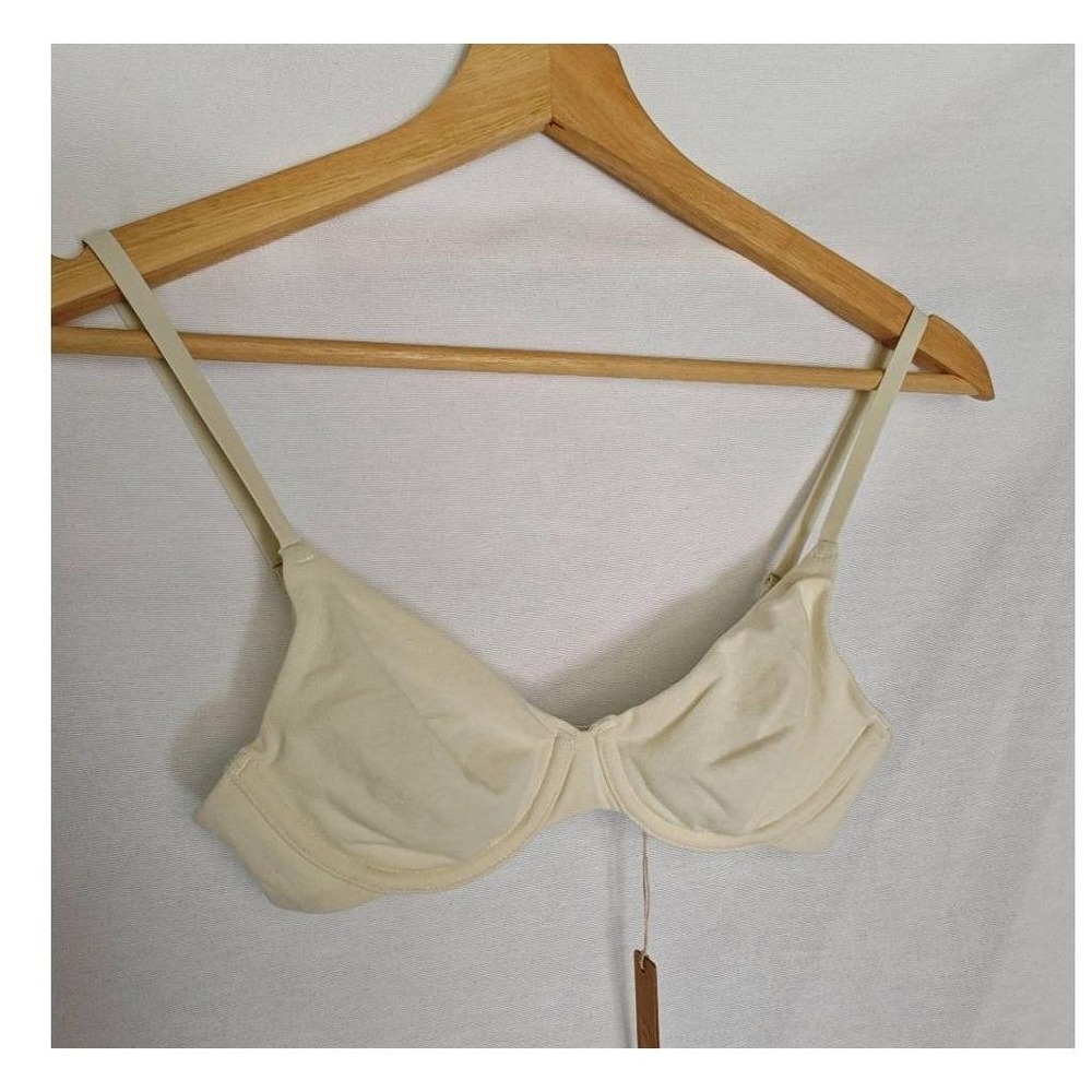SKIMS Bra Cotton Jersey T-Shirt Bone Cream‎ 30B Underwire Mesh Unlined New - Picture 3 of 7